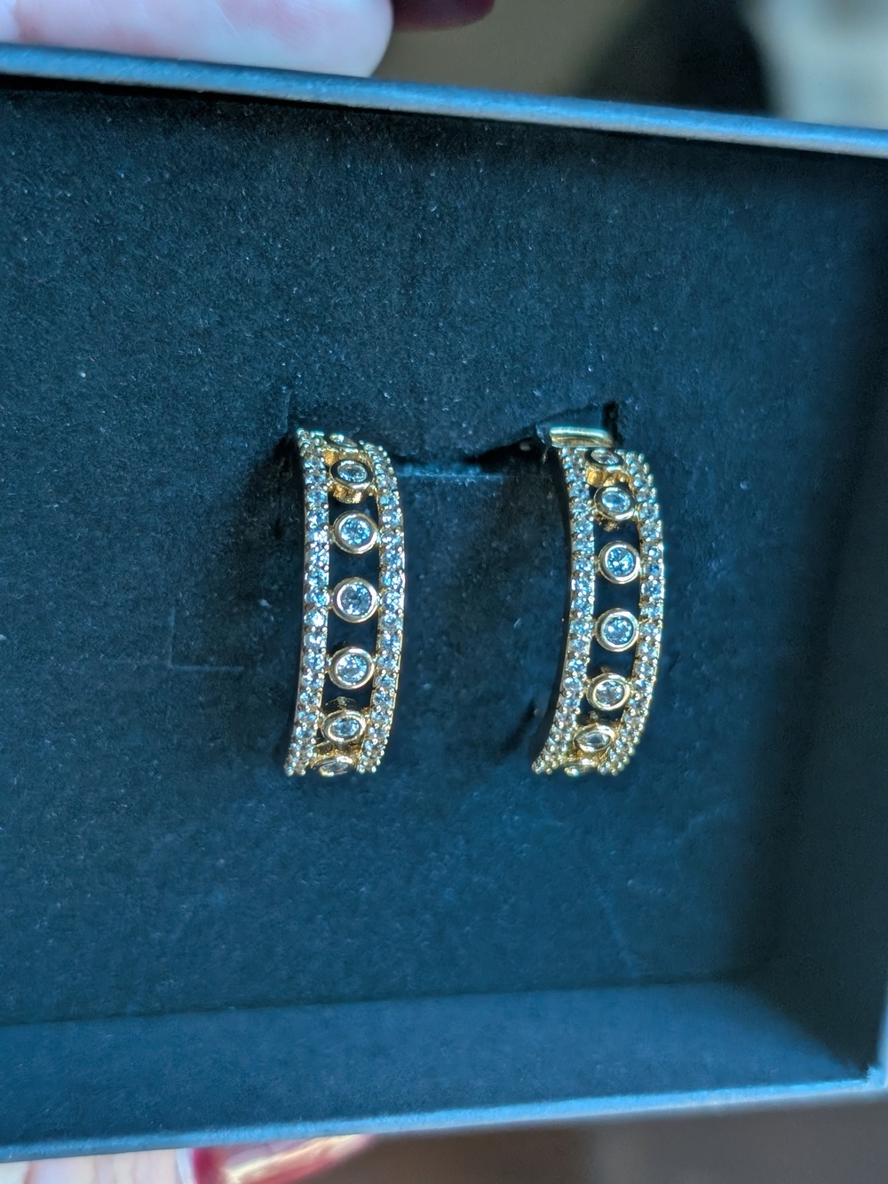 Gold Crystal Hoop Huggie Earrings With Diamonds And Hearts